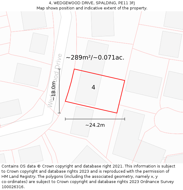 4, WEDGEWOOD DRIVE, SPALDING, PE11 3FJ: Plot and title map