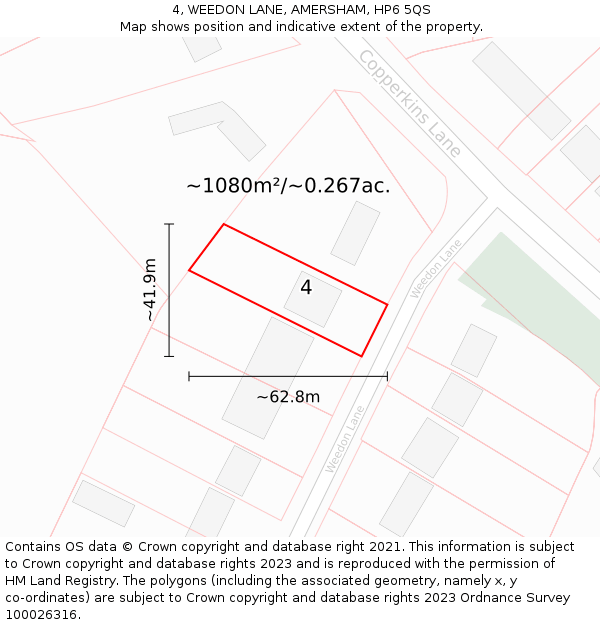 4, WEEDON LANE, AMERSHAM, HP6 5QS: Plot and title map