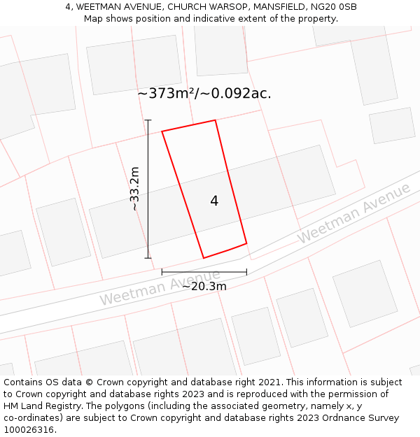 4, WEETMAN AVENUE, CHURCH WARSOP, MANSFIELD, NG20 0SB: Plot and title map