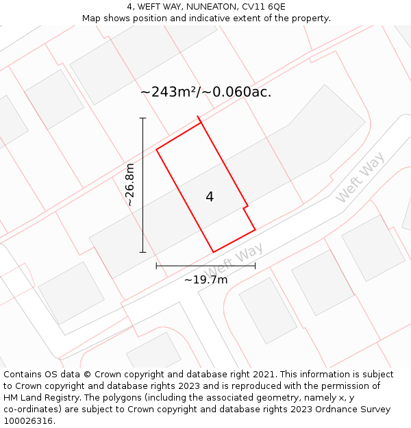 4, WEFT WAY, NUNEATON, CV11 6QE: Plot and title map