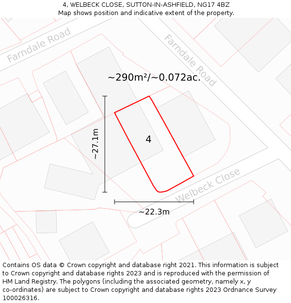 4, WELBECK CLOSE, SUTTON-IN-ASHFIELD, NG17 4BZ: Plot and title map