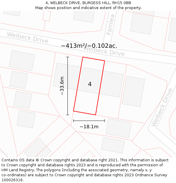 4, WELBECK DRIVE, BURGESS HILL, RH15 0BB: Plot and title map