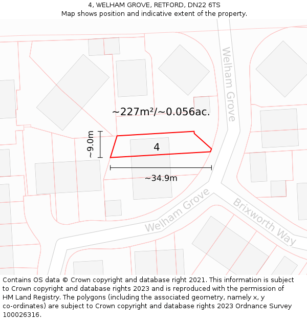 4, WELHAM GROVE, RETFORD, DN22 6TS: Plot and title map