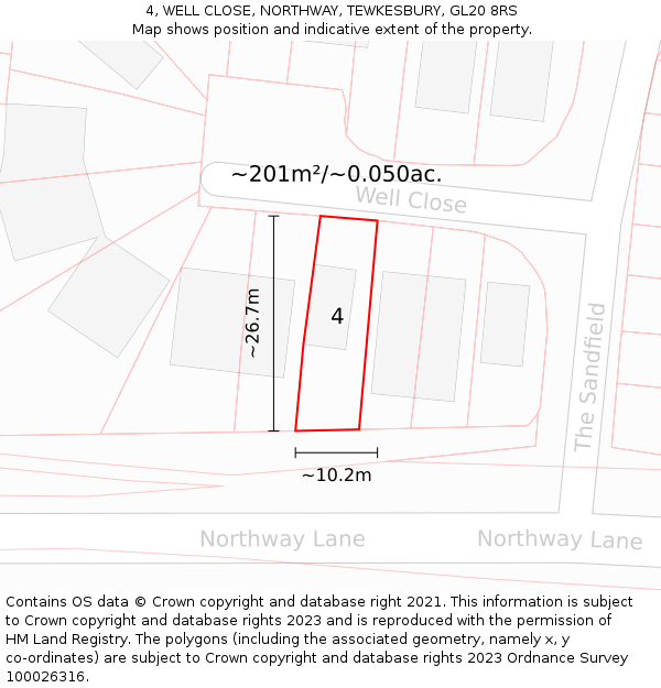 4, WELL CLOSE, NORTHWAY, TEWKESBURY, GL20 8RS: Plot and title map