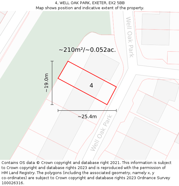 4, WELL OAK PARK, EXETER, EX2 5BB: Plot and title map