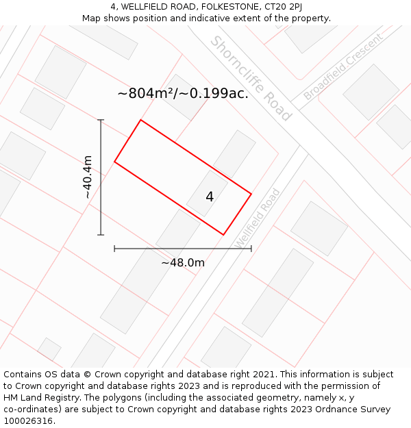 4, WELLFIELD ROAD, FOLKESTONE, CT20 2PJ: Plot and title map