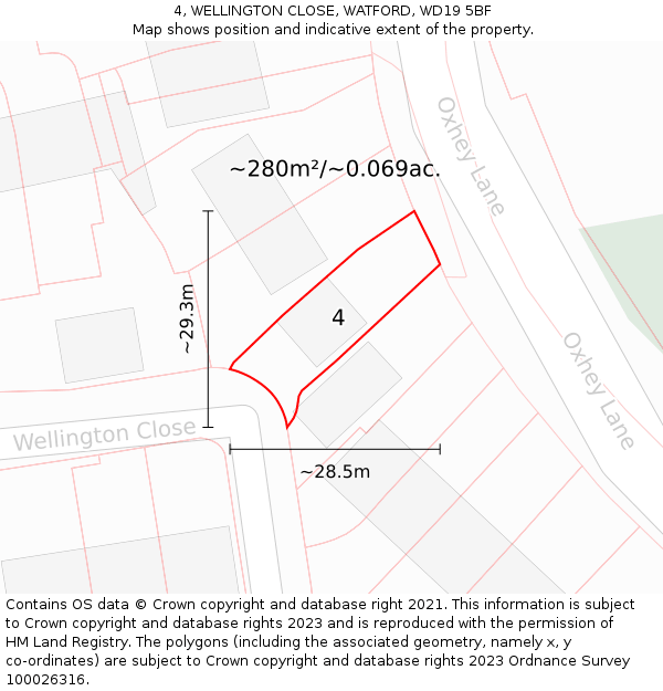 4, WELLINGTON CLOSE, WATFORD, WD19 5BF: Plot and title map