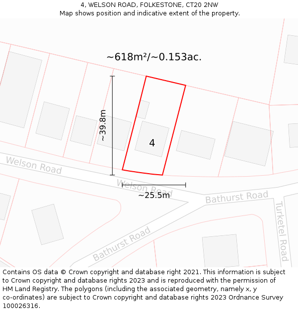 4, WELSON ROAD, FOLKESTONE, CT20 2NW: Plot and title map