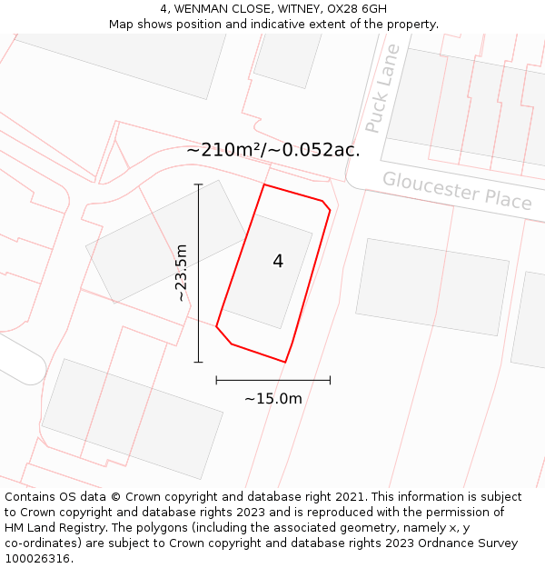4, WENMAN CLOSE, WITNEY, OX28 6GH: Plot and title map