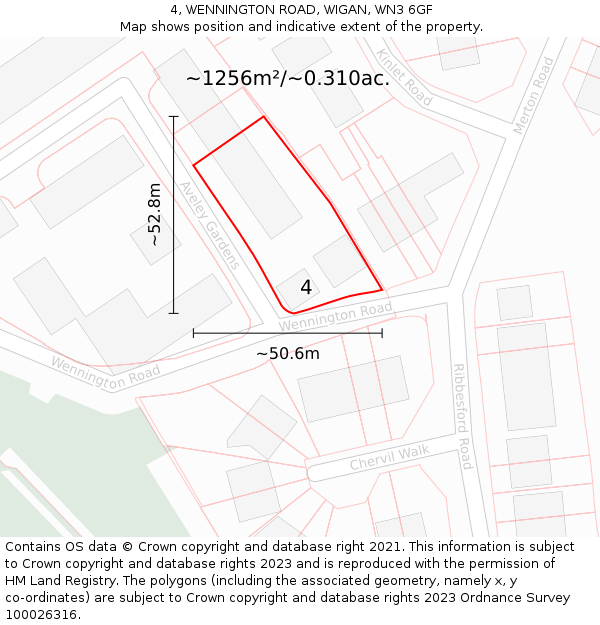 4, WENNINGTON ROAD, WIGAN, WN3 6GF: Plot and title map