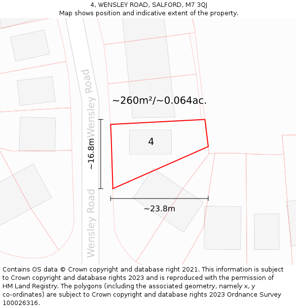 4, WENSLEY ROAD, SALFORD, M7 3QJ: Plot and title map