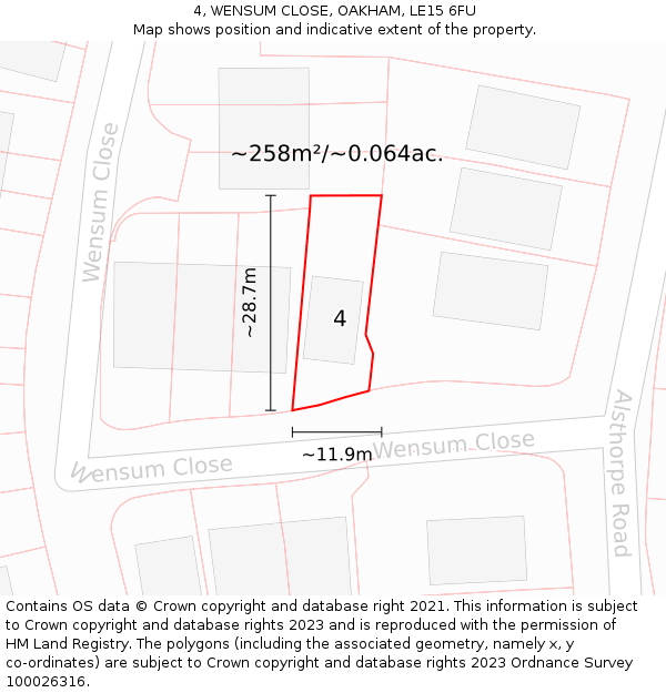 4, WENSUM CLOSE, OAKHAM, LE15 6FU: Plot and title map