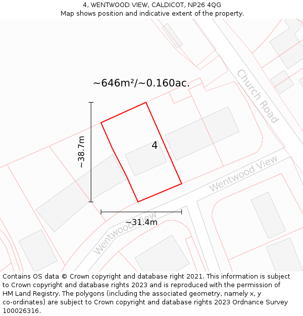 4, WENTWOOD VIEW, CALDICOT, NP26 4QG: Plot and title map