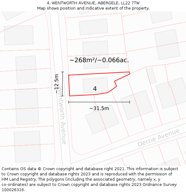 4, WENTWORTH AVENUE, ABERGELE, LL22 7TW: Plot and title map