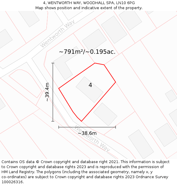 4, WENTWORTH WAY, WOODHALL SPA, LN10 6PG: Plot and title map