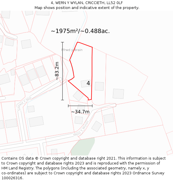 4, WERN Y WYLAN, CRICCIETH, LL52 0LF: Plot and title map