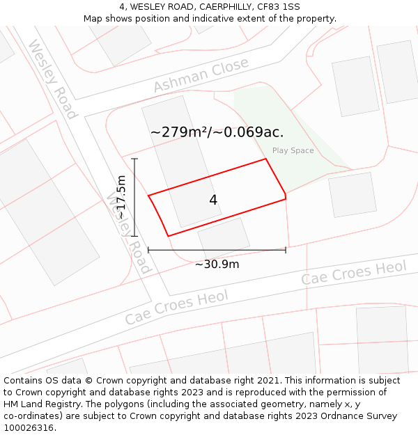 4, WESLEY ROAD, CAERPHILLY, CF83 1SS: Plot and title map