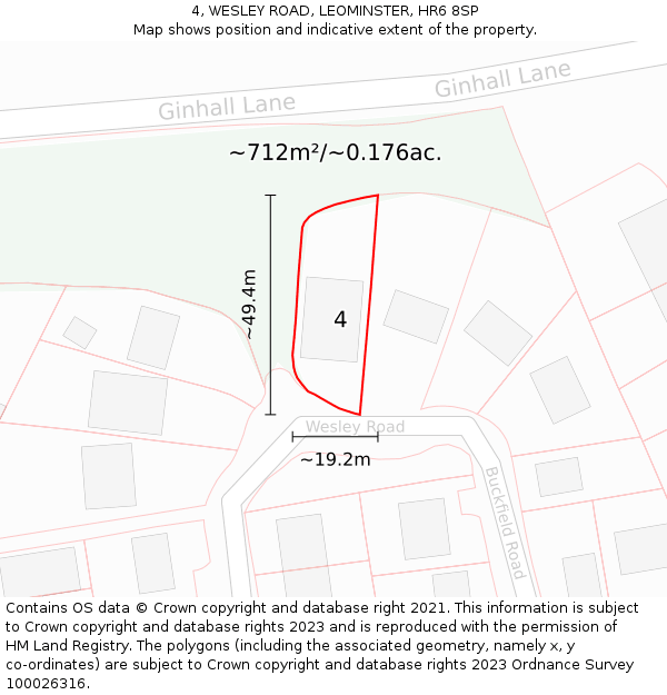 4, WESLEY ROAD, LEOMINSTER, HR6 8SP: Plot and title map