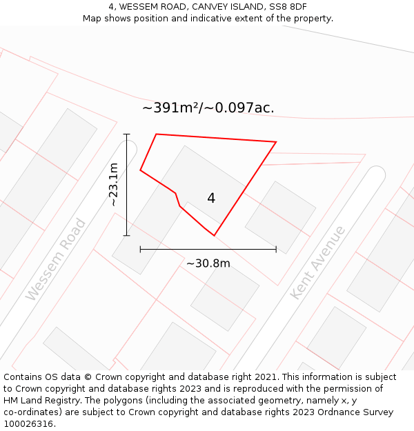 4, WESSEM ROAD, CANVEY ISLAND, SS8 8DF: Plot and title map