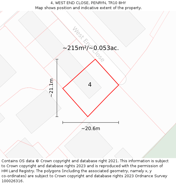 4, WEST END CLOSE, PENRYN, TR10 8HY: Plot and title map