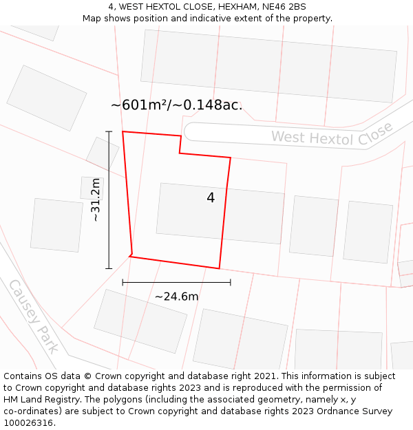 4, WEST HEXTOL CLOSE, HEXHAM, NE46 2BS: Plot and title map