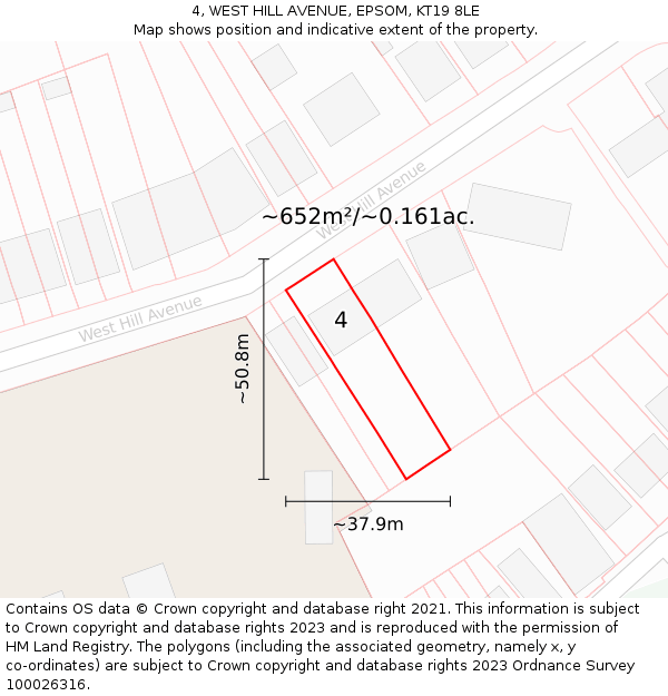 4, WEST HILL AVENUE, EPSOM, KT19 8LE: Plot and title map