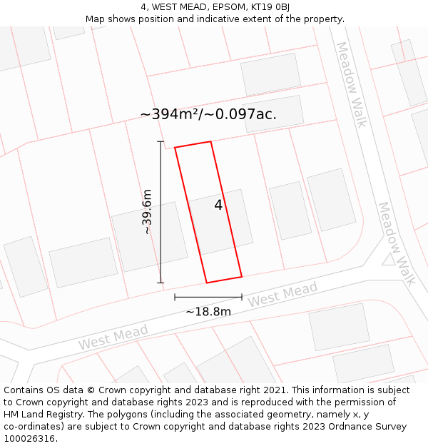 4, WEST MEAD, EPSOM, KT19 0BJ: Plot and title map