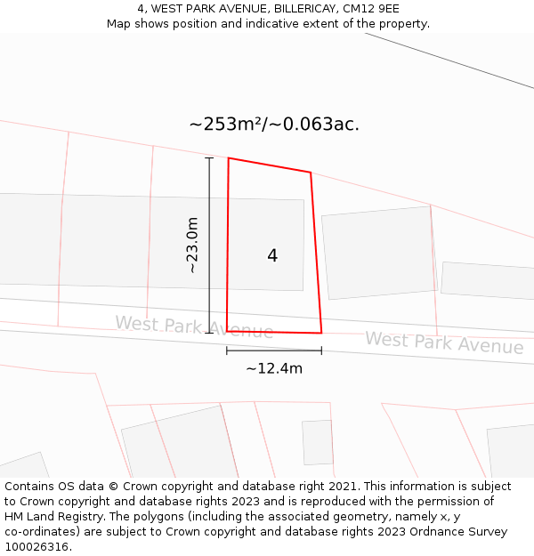 4, WEST PARK AVENUE, BILLERICAY, CM12 9EE: Plot and title map