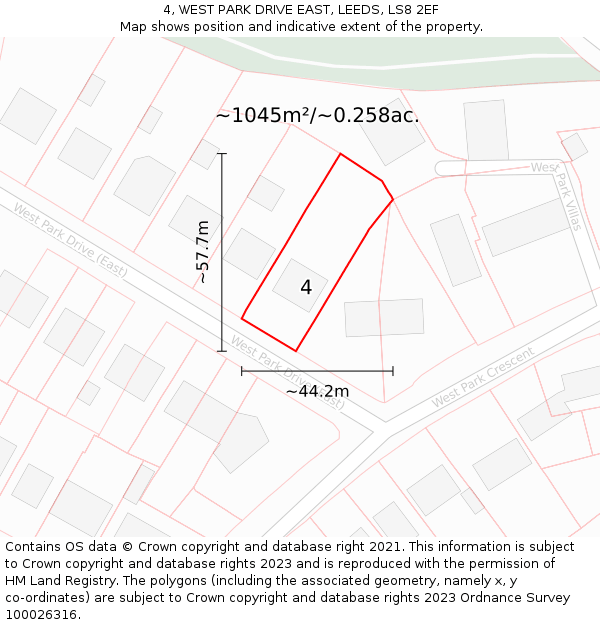 4, WEST PARK DRIVE EAST, LEEDS, LS8 2EF: Plot and title map