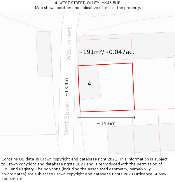 4, WEST STREET, OLNEY, MK46 5HR: Plot and title map