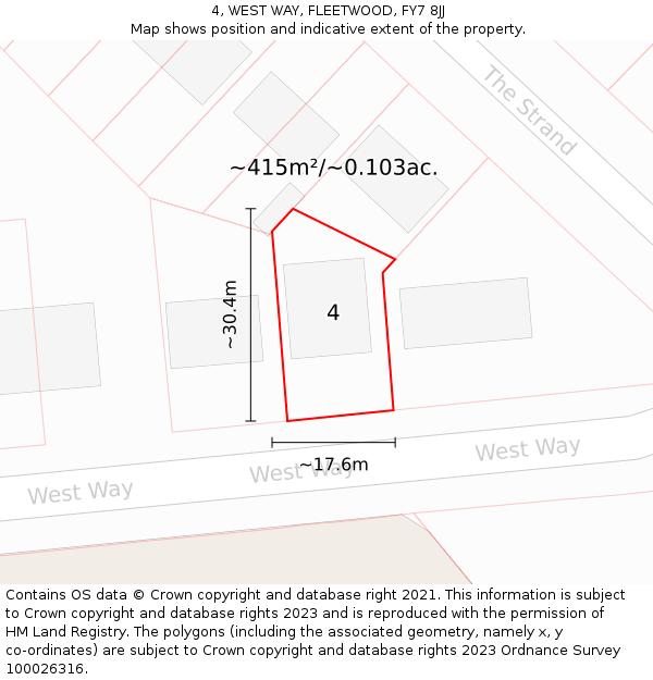4, WEST WAY, FLEETWOOD, FY7 8JJ: Plot and title map
