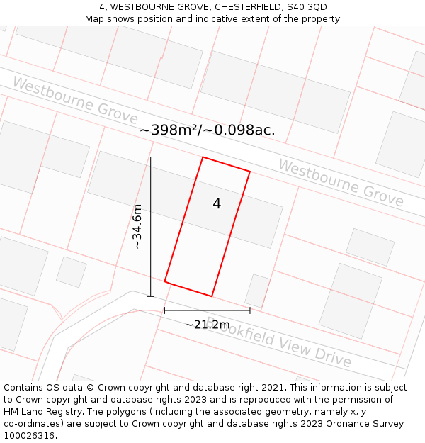 4, WESTBOURNE GROVE, CHESTERFIELD, S40 3QD: Plot and title map