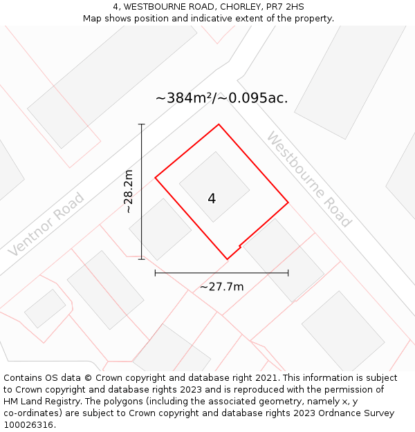 4, WESTBOURNE ROAD, CHORLEY, PR7 2HS: Plot and title map