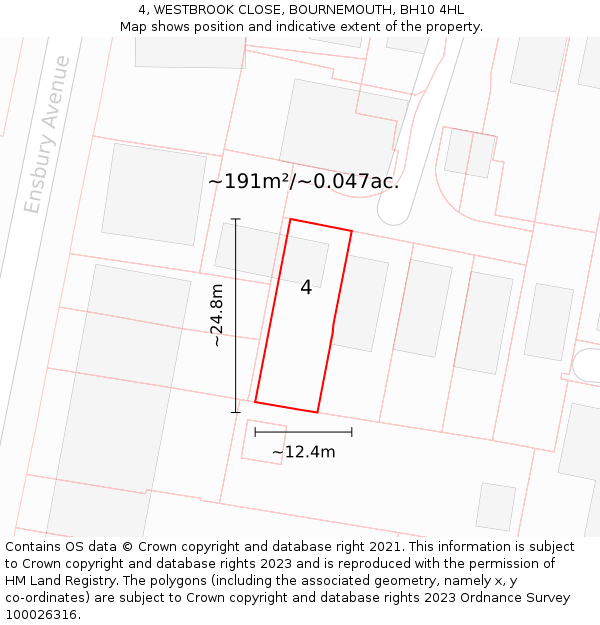 4, WESTBROOK CLOSE, BOURNEMOUTH, BH10 4HL: Plot and title map