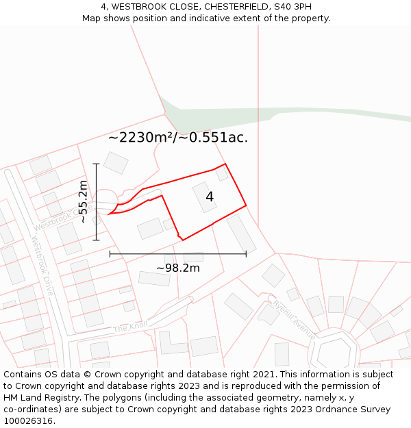 4, WESTBROOK CLOSE, CHESTERFIELD, S40 3PH: Plot and title map