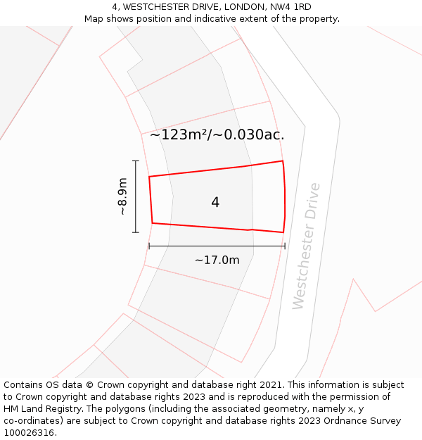 4, WESTCHESTER DRIVE, LONDON, NW4 1RD: Plot and title map