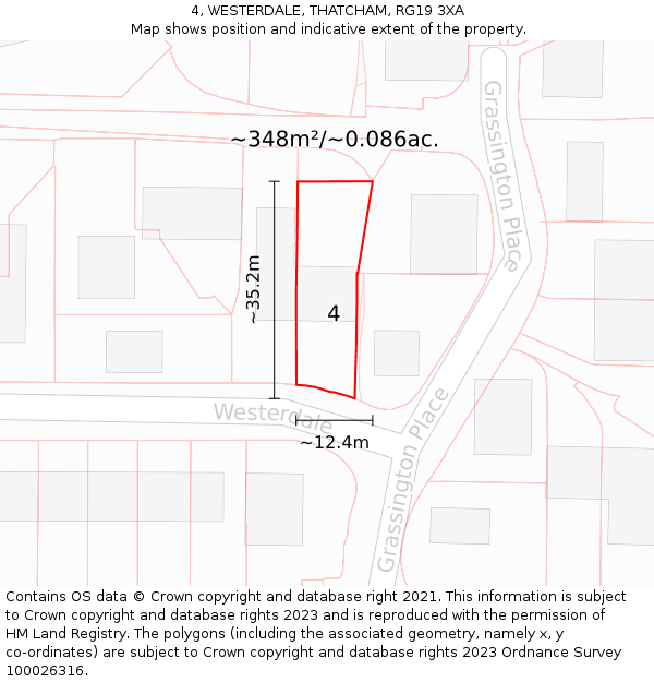 4, WESTERDALE, THATCHAM, RG19 3XA: Plot and title map