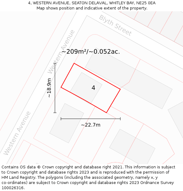 4, WESTERN AVENUE, SEATON DELAVAL, WHITLEY BAY, NE25 0EA: Plot and title map