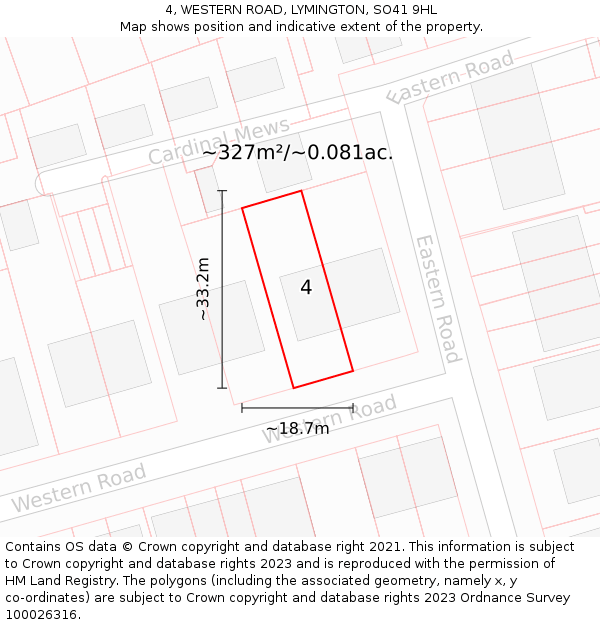 4, WESTERN ROAD, LYMINGTON, SO41 9HL: Plot and title map