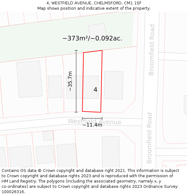 4, WESTFIELD AVENUE, CHELMSFORD, CM1 1SF: Plot and title map