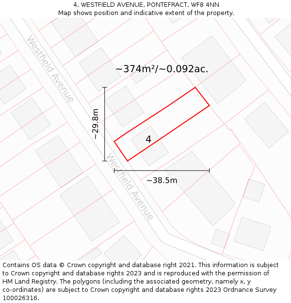 4, WESTFIELD AVENUE, PONTEFRACT, WF8 4NN: Plot and title map