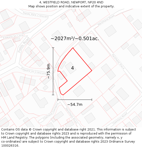 4, WESTFIELD ROAD, NEWPORT, NP20 4ND: Plot and title map