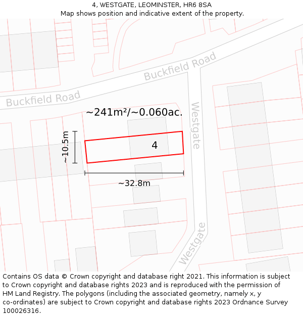 4, WESTGATE, LEOMINSTER, HR6 8SA: Plot and title map
