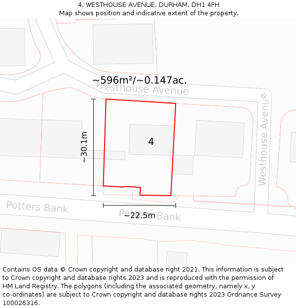 4, WESTHOUSE AVENUE, DURHAM, DH1 4FH: Plot and title map