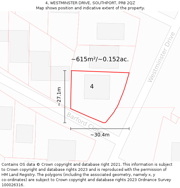 4, WESTMINSTER DRIVE, SOUTHPORT, PR8 2QZ: Plot and title map