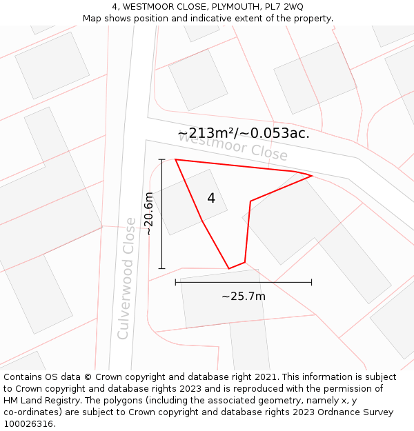 4, WESTMOOR CLOSE, PLYMOUTH, PL7 2WQ: Plot and title map