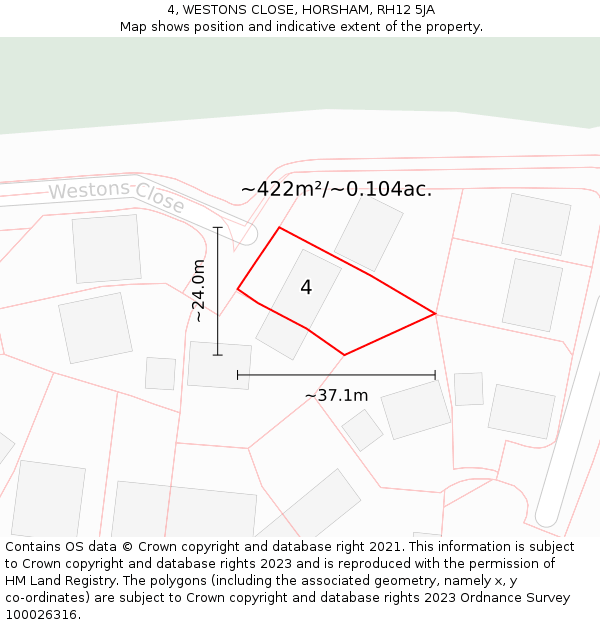 4, WESTONS CLOSE, HORSHAM, RH12 5JA: Plot and title map