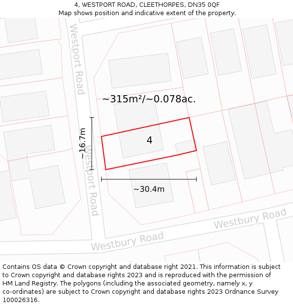 4, WESTPORT ROAD, CLEETHORPES, DN35 0QF: Plot and title map