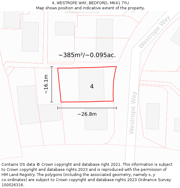 4, WESTROPE WAY, BEDFORD, MK41 7YU: Plot and title map