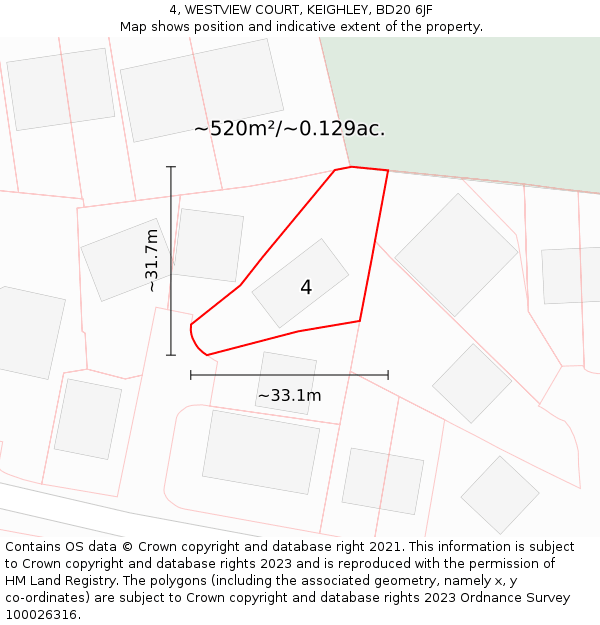 4, WESTVIEW COURT, KEIGHLEY, BD20 6JF: Plot and title map